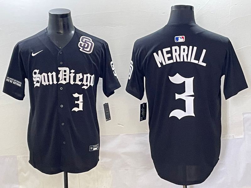 Men 2025 San Diego Padres #3 Merrill Black Five generations Joint Name Nike MLB Jersey style 10->san diego padres->MLB Jersey